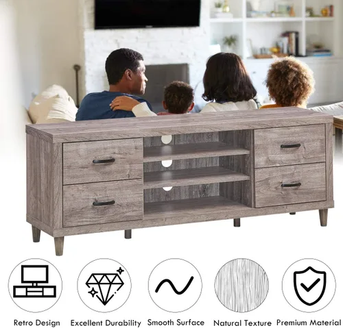 Miniatura 8 de Tangkula Soporte de TV de granja, soporte universal de madera retro para televisores de pantalla plana de hasta 65 pulgadas, 4 cajones y 3 estantes