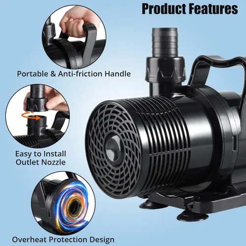 Miniatura 3 de Bomba de agua sumergible de 3700 GPH, bomba de estanque de 130 W, bomba de transferencia de agua de altura de elevación de 31 pies, 16 pies, salida