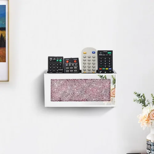 Miniatura 5 de Pibeyer Soporte de pared para control remoto con espejo, organizador remoto de diamante plateado aplastado, caja de almacenamiento decorativa