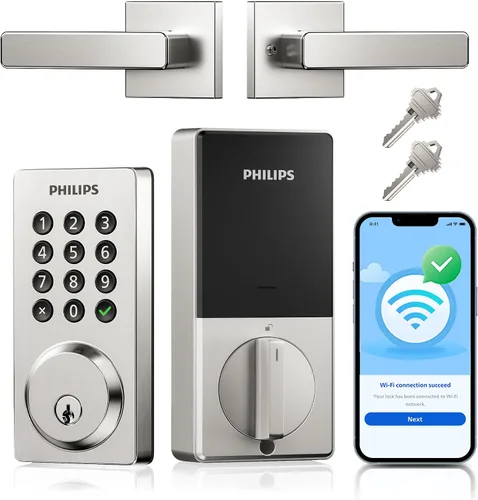 Miniatura 10 de Philips Cerradura de puerta inteligente WiFi con asa, control remoto con aplicación WiFi integrada, cerraduras de puerta de entrada sin llave
