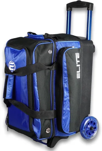 Miniatura 11 de ELITE Bolsa de bolos Deluxe de 2 bolas con ruedas lisas de 5 pulgadas, bolsillo grande para accesorios, compartimento para zapatos, mango extensible