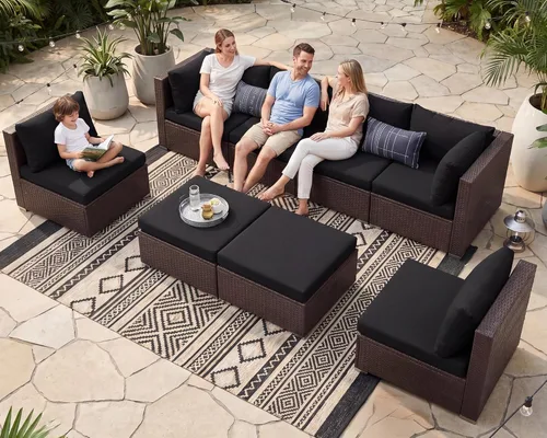 Miniatura 94 de NICESOUL Juego de muebles de patio para exteriores de 7 piezas con mesa para hoguera, gas natural y propano convertible, respaldo alto de 29.3