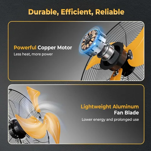 Miniatura 7 de CAMMOO Ventilador de montaje en pared de 18 pulgadas, cable de alimentación extendido de 6.6 pies, ajuste de inclinación de 360°, ventilador