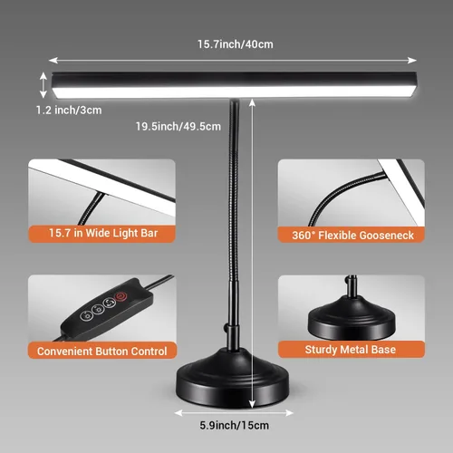 Miniatura 3 de lámpara de piano LED, lámpara de piano para pianos verticales/digitales/de cola, lámpara de soporte de música de cuello de cisne flexible con 3
