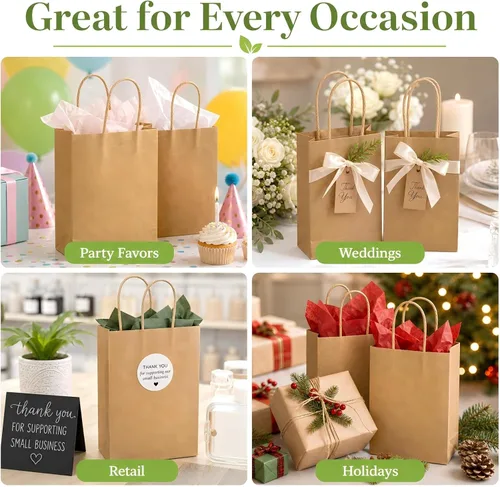 Miniatura 7 de MAQIHAN Bolsas pequeñas de papel kraft con asas – 15 bolsas pequeñas de papel de estraza marrón, bolsa de papel con caramelos, recuerdos de fiesta