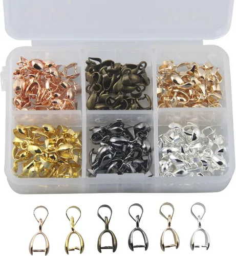 ALLinONE 1 caja de 6 colores de metal con clip de pinza de clip de fianza colgante para bricolaje fabricación de joyas (0.118 x 0.512 in, 120