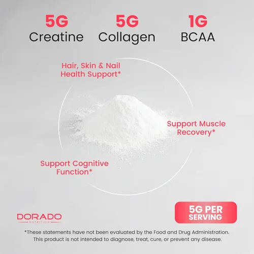 Miniatura 4 de Creatina para Mujeres Polvo de Monohidrato de Creatina 5G + 5000mg de Colágeno + 1000mg de BCAA 2:1:1 en Polvo (30 Porciones) Apoyo para Glúteos