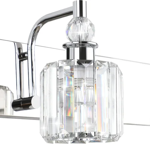 Miniatura 7 de Ralbay - Luces de tocador de cristal, 2 luces, modernas lámparas de cromo de cristal para iluminación de baño, para usar sobre el espejo