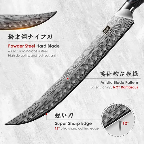 Miniatura 2 de SHAN ZU - Cuchillo de carnicero de acero en polvo de alto carbono, cuchillo de 12 pulgadas para cortar, deshuesar y rebanar carne con mango