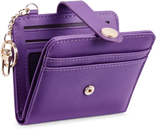 Miniatura 19 de POIUGOYA Billetera delgada para mujer, con bloqueo RFID, plegable, tarjetero con cremallera y bolsillo para monedas, ventana para identificación