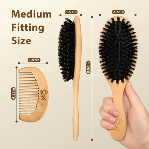 Miniatura 9 de BLACK EGG Cepillo de cerdas de jabalí para mujeres, hombres y niños, cerdas naturales suaves para cabello delgado y fino, restaura brillo y textura