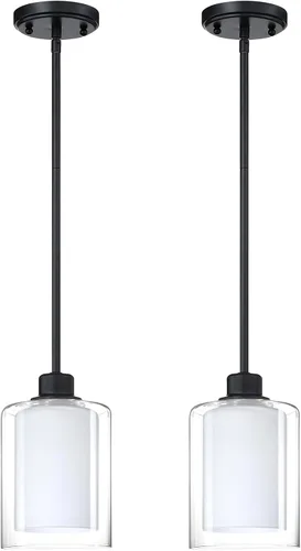 Miniatura 9 de Paquete de 2 lámparas colgantes de isla de cocina para interiores, lámpara colgante de 5 pulgadas de vidrio esmerilado transparente, acabado