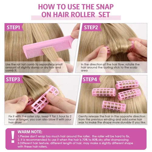 Miniatura 3 de Syhood 28 rodillos para el cabello, rodillos de plástico de tamaño pequeño de 0.6 pulgadas/0.6 in con peine de acero para cabello corto y largo, Rosa