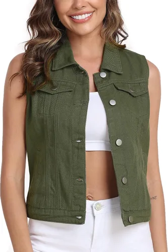 Miniatura 8 de Xeoxarel Chaleco de mezclilla para mujer, chaqueta vaquera sin mangas (XS-XXL)