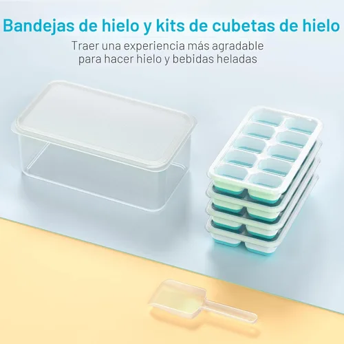 Miniatura 8 de DOQAUS Bandeja para cubitos de hielo con tapa y contenedor - Paquete de 4 bandejas de cubitos de hielo de silicona para congelador, kits de cubeta