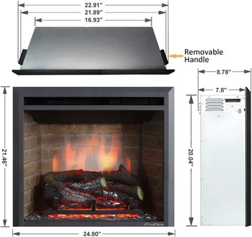 Miniatura 2 de PuraFlame - Inserto eléctrico de chimenea occidental con sonido crepitante de fuego, control remoto, 750/1500 W, negro, 22 53/64 pulgadas de ancho x