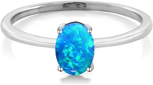 Miniatura 27 de Gem Stone King Anillo de compromiso solitario con piedra preciosa de oro blanco de 10 quilates, ovalado, 0.27 x 0.19 pulgadas, anillo de promesa