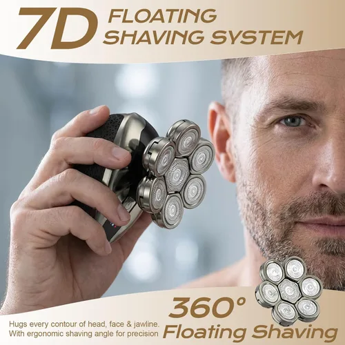 Miniatura 3 de Afeitadoras de cabeza 7D para hombres calvos, maquinilla de afeitar eléctrica a prueba de agua para hombres con pantalla LED, afeitadoras de cabeza