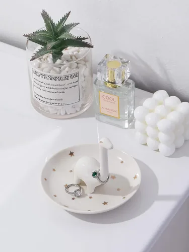 Miniatura 7 de PUDDING CABIN Soporte para anillos de dinosaurio blanco, regalos de cumpleaños para mujeres, bandeja de joyería única para anillos, aretes