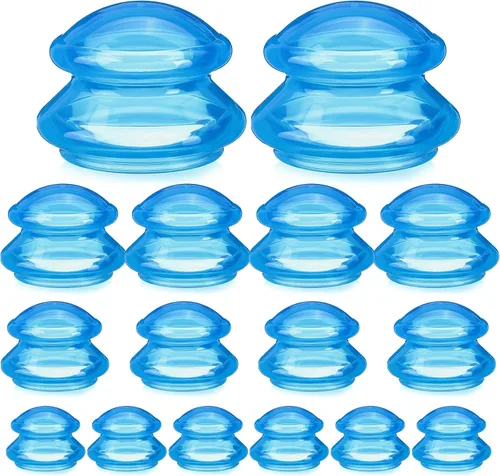 Geiserailie Juego de terapia de ventosas de silicona de 4 tamaños, tazas de masaje de ventosas, taza de terapia china profesional, para nervios Azul