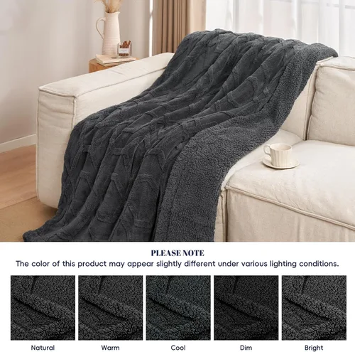 Miniatura 6 de PHF Manta de Vellón Sherpa Esponjosa Tamaño Individual para Invierno, Cálida y Acogedora, 510GSM Manta de Vellón Mechudo 3D con Mechones para Sofá