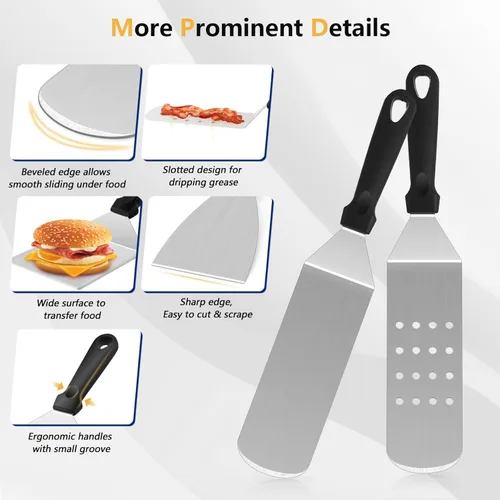 Miniatura 2 de 18 piezas de kit de accesorios para parrilla de Joyfair, juego de accesorios para parrilla de parte superior plana con prensa para hamburguesas