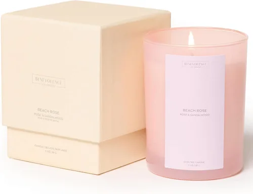 Vela perfumada de rosa y sándalo, 11 onzas, 60 horas de combustión, cera de soja natural, mecha de algodón, velas perfumadas de soja para fragancia