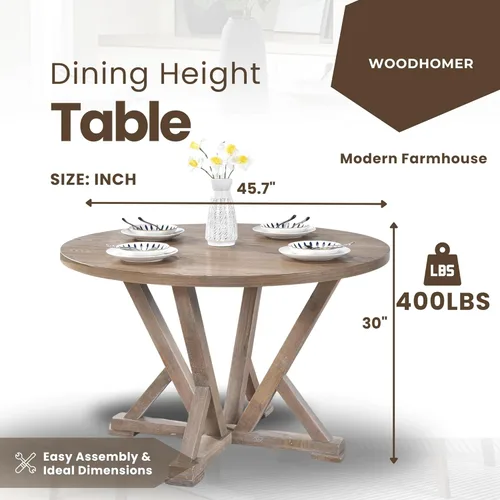 Miniatura 4 de Mesa de comedor redonda para 4-6 personas con estante de almacenamiento, base de madera maciza, diseño de dos tonos, mesa de cocina redonda ideal