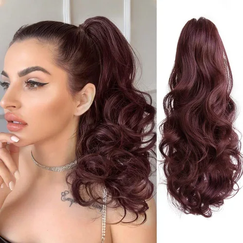 Miniatura 34 de Extensión de cola de caballo ondulada y rizada de 20 pulgadas de largo, peluca sintética de cola de caballo falsa con clip, extensiones de cabello