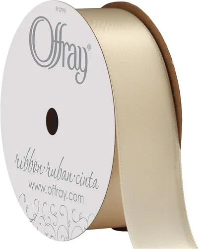Miniatura 55 de Offray Cinta doble faz de satén, carrete de 7/8 pulgadas de ancho x 20 yardas, color blanco envejecido