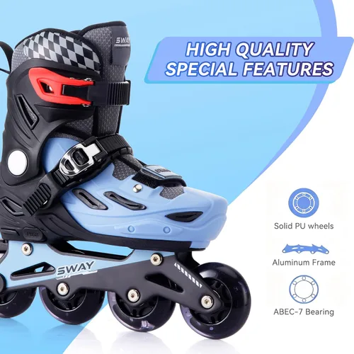 Miniatura 3 de SWAY Patines en línea ajustables en 4 tallas para niñas y niños, todas las ruedas se iluminan, patines en línea para exteriores para niños y jóvenes