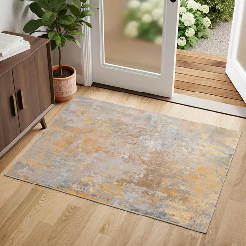Tapete de entrada de 2 x 3 pulgadas, color dorado beige, para entrada interior, 24 x 36 pulgadas, lavable y pequeño, para suelo de cocina, entrada,