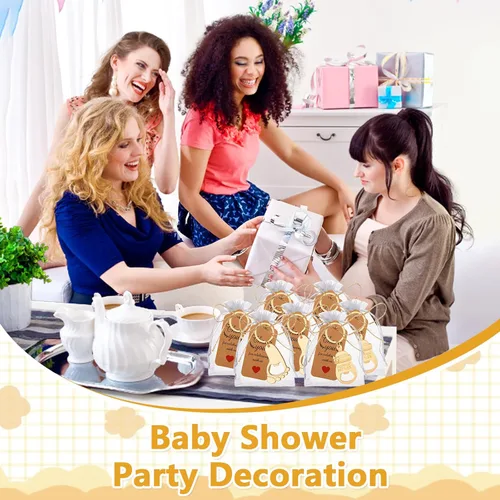 Miniatura 2 de 50 unidades de abrebotellas Keycahin de huella de bebé, llavero Poppin botellas de baby shower con tarjetas, carrito de bebé en forma de regalo