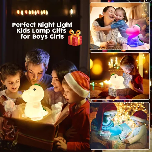 Miniatura 6 de Luz nocturna para niños, lámpara táctil de dinosaurio para guardería, regulable con 7 colores cambiantes, suave y esponjoso, de silicona, lindas
