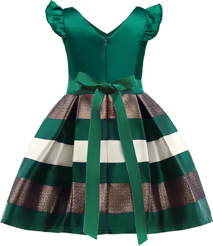 Miniatura 15 de NSSMWTTC 2-10T - Vestidos de rayas para niñas pequeñas, vestido de fiesta de boda de Navidad