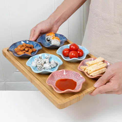 Miniatura 7 de Juego de 6 Cuencos de Inmersión de Cerámica, Platos para Salsa de Soja, Tazas para Salsas de 2 oz, Platos Laterales Pequeños Redondos de Crisantemo