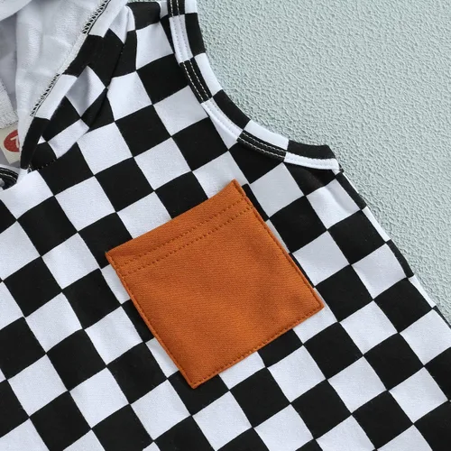 Miniatura 32 de Conjunto de ropa de verano para bebé niño y niño, diseño a cuadros, manga corta, sudadera con capucha y pantalones cortos casuales