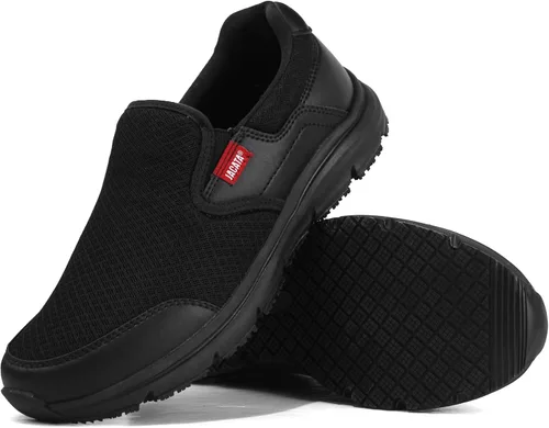 Miniatura 7 de Jacata Zapatos de trabajo negros antideslizantes para hombre, servicio de alimentos, zapatos de cuero resistentes al agua y antideslizantes sin