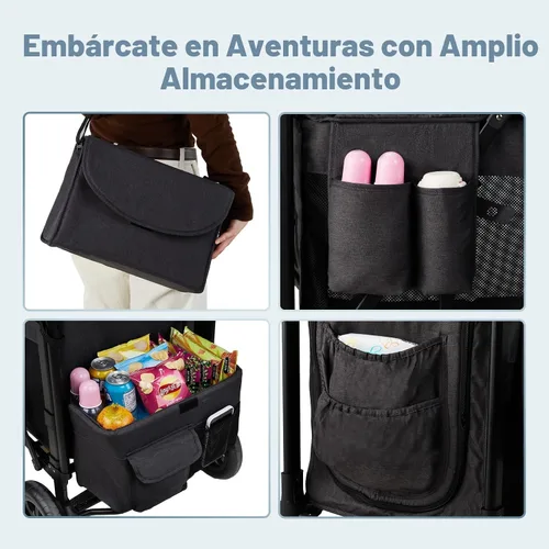 Miniatura 4 de ZTDM - Cochecito estilo carrito para 2 niños, asiento alto y arnés de 5 puntos, carrito todoterreno plegable para niño pequeño con toldo