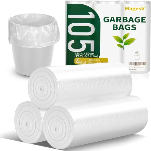 Magesh Bolsa de basura de 4 galones fuerte, sin fugas, pequeñas bolsas de basura sin perfume gruesas para baño, oficina, cocina, bote de basura