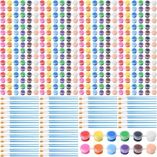 Timgle - Juego de 560 piezas de pintura acrílica, juego de 40 unidades, 12 colores, tiras de pintura lavables, 40 pinceles planos, 40 pinceles