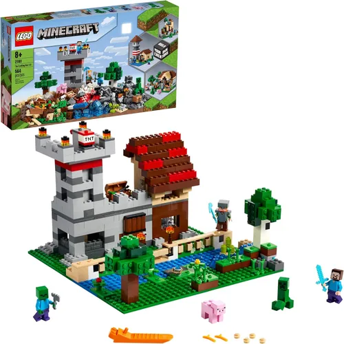 LEGO Minecraft The Crafting Box 3.0 21161 Minecraft - Juguete de construcción de ladrillos y minifiguras, juego de construcción de castillo y