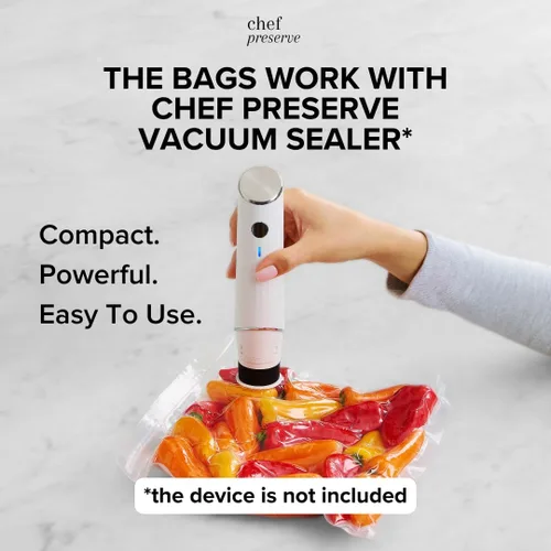 Miniatura 4 de Bolsas selladoras al vacío reutilizables Chef Preserve para alimentos – 100 bolsas de almacenamiento de alimentos libres de BPA, para congelador