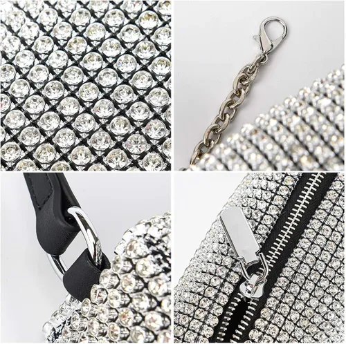 Miniatura 5 de Bolso de mano de noche con cristales brillantes para mujeres y niñas, bolso cruzado brillante para boda, graduación, fiesta, club, bolsos