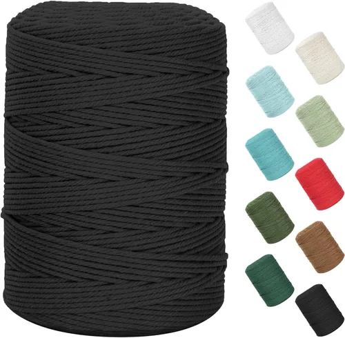 Miniatura 59 de Cordón de macramé de 0.079 in x 380 yardas (1140 pies), cuerda de algodón natural para colgar en la pared, ganchos de plantas, manualidades, Beige
