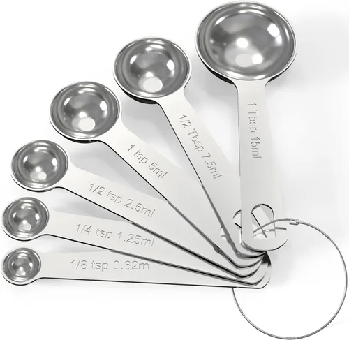 TILUCK Juego de cucharas medidoras de acero inoxidable, cuchara dosificadora de café, utensilios de cocina para cocinar y hornear, juego de (6)