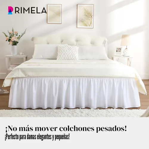 Miniatura 2 de Falda de cama RIMELA envoltura volante elástica que protege contra el polvo con color sólido, resistente a las arrugas y a la decoloración con Blanco