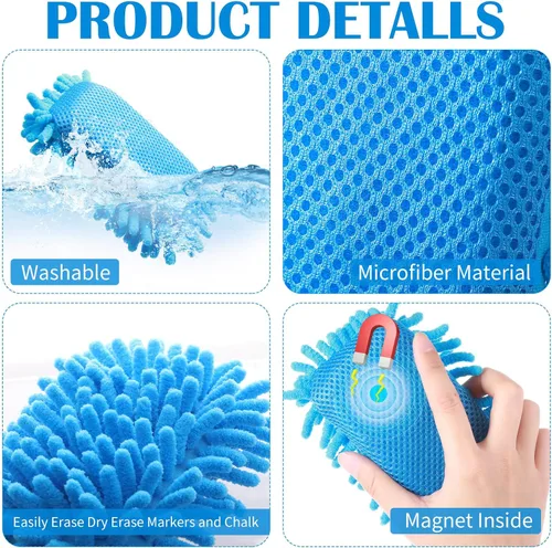 Miniatura 3 de Sherr 24 borradores magnéticos de pizarra blanca, borradores de microfibra, lavables, para pizarra blanca, para tiza, oficina en casa (azul)