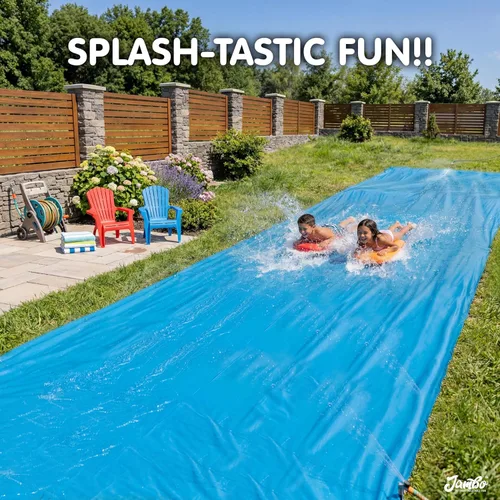 Miniatura 5 de JAMBO MEGA - Tobogán acuático de 30 pies x 82 pulgadas y 2 bodyboard modelo actualizado, extra largo extra ancho para niños, tobogán acuático