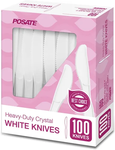 POSATE Cuchillos de plástico blanco, pesados, 100 unidades